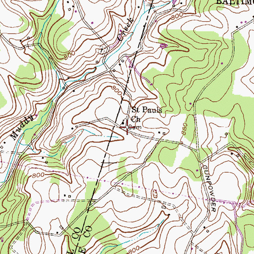 Topographic Map of Saint Pauls, MD