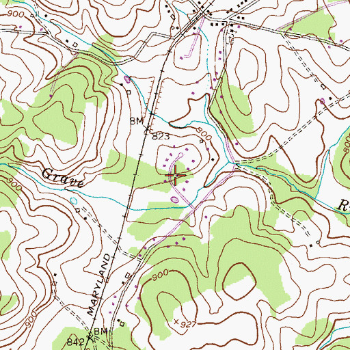 Topographic Map of Boones Meadows, MD