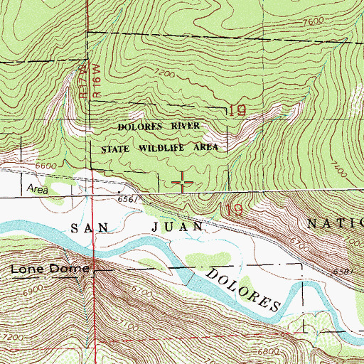 Topographic Map of Dolores River State Wildlife Area, CO