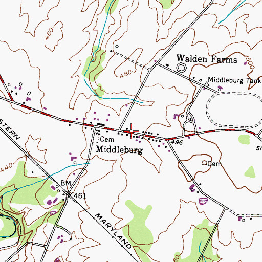 Topographic Map of Middleburg Post Office, MD
