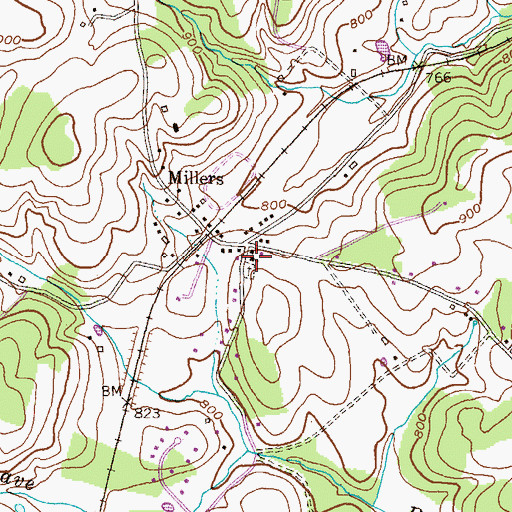 Topographic Map of Millers United Methodist Church, MD