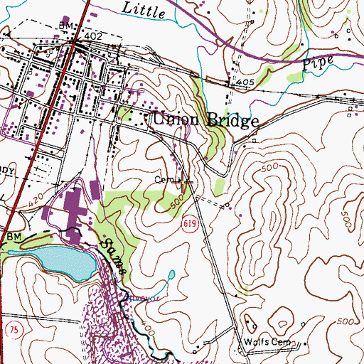 Topographic Map of Pipe Creek Friends Cemetery, MD