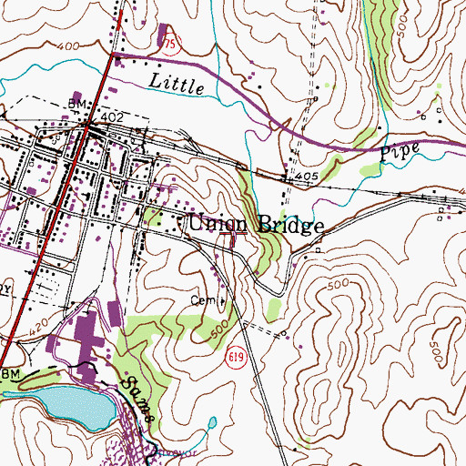 Topographic Map of Union Bridge Community Park, MD