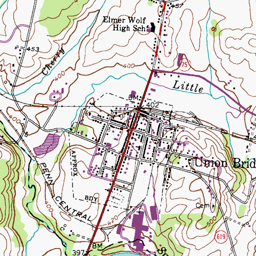 Topographic Map of Union Bridge Town Hall, MD