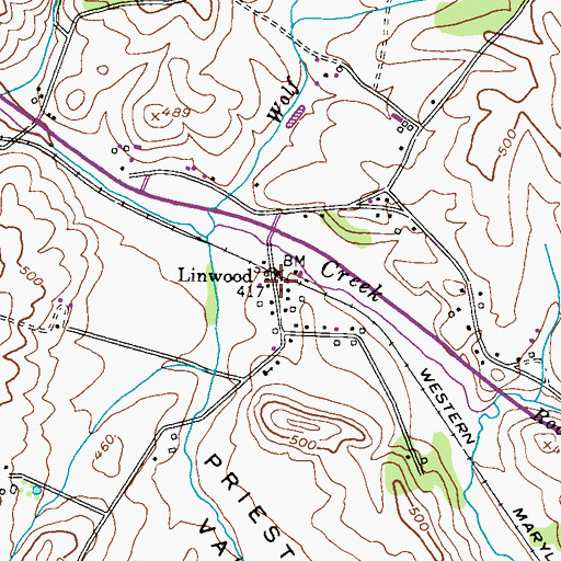 Topographic Map of Linwood Historic District, MD