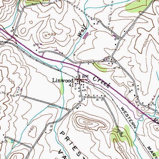 Topographic Map of Linwood Post Office, MD