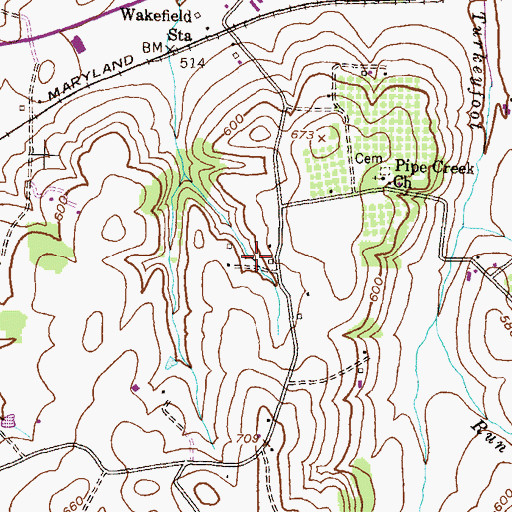 Topographic Map of Stevenson Garden Estates, MD