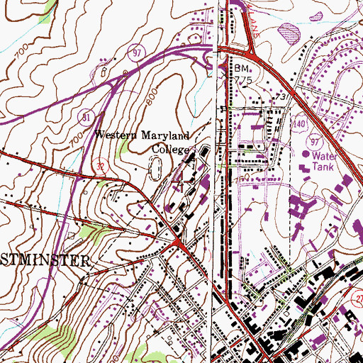 Topographic Map of Baker Memorial Chapel, MD