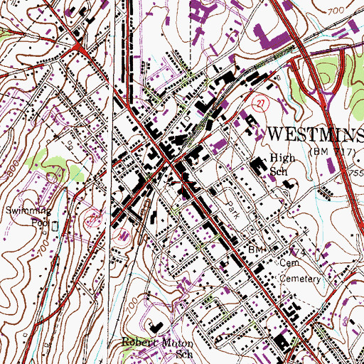 Topographic Map of Carroll County Public Library - Westminster Branch, MD