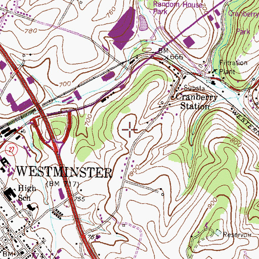 Topographic Map of Carroll Meadows, MD