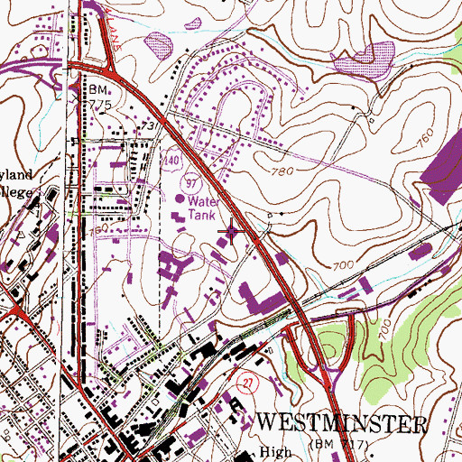 Topographic Map of Carroll Plaza Shopping Center, MD