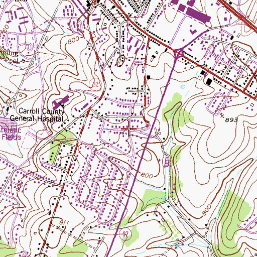 Topographic Map of Covilla, MD