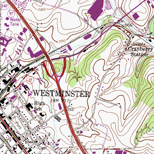 Topographic Map of Cranberry Mall Shopping Center, MD
