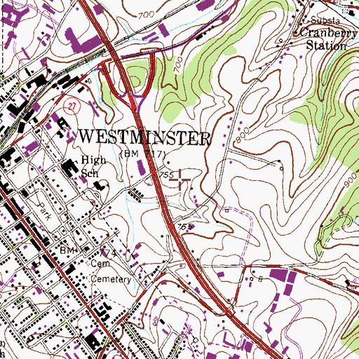 Topographic Map of Cranberry Square Shopping Center, MD