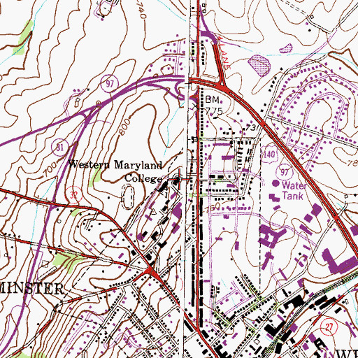 Topographic Map of Gill Gymnasium, MD