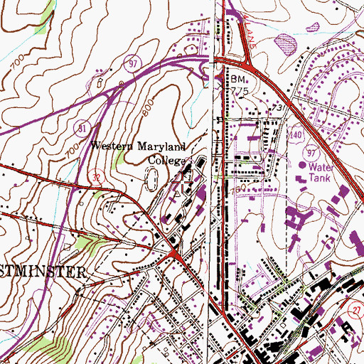 Topographic Map of Hoover Library, MD