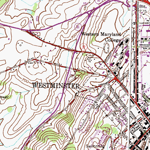 Topographic Map of Parrs Ridge, MD