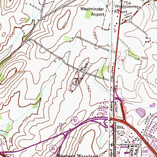 Topographic Map of Saint Benjamins Lutheran Cemetery, MD