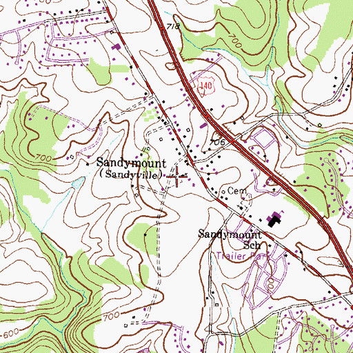 Topographic Map of Sandymount Cemetery, MD