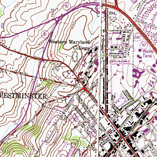 Topographic Map of Thompson Infirmary, MD