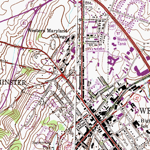 Topographic Map of West End Primary School (historical), MD
