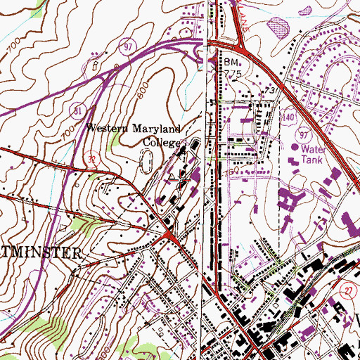 Topographic Map of Western Maryland College Historic District, MD