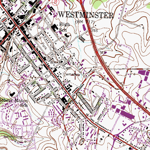 Topographic Map of Westminster Cemetery, MD