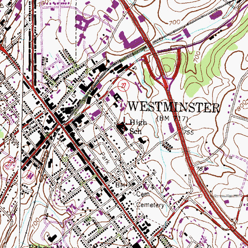 Topographic Map of Westminster East Middle School, MD
