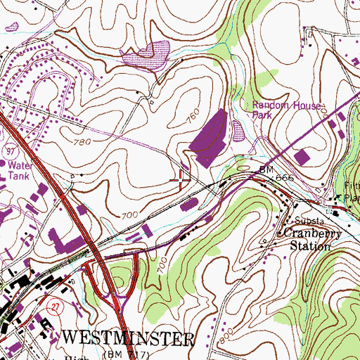 Topographic Map of Westminster Post Office, MD