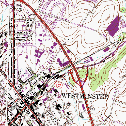 Topographic Map of Westminster Shopping Center, MD