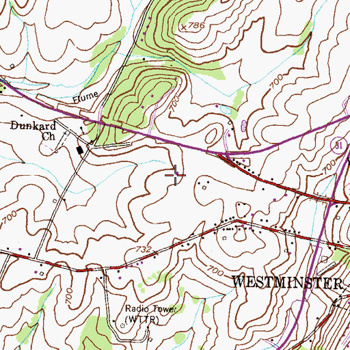 Topographic Map of Whispering Meadows, MD
