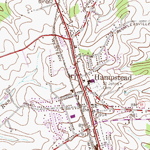 Topographic Map of Hampstead Post Office, MD