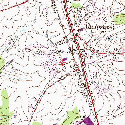 Topographic Map of Hampstead Town Hall, MD