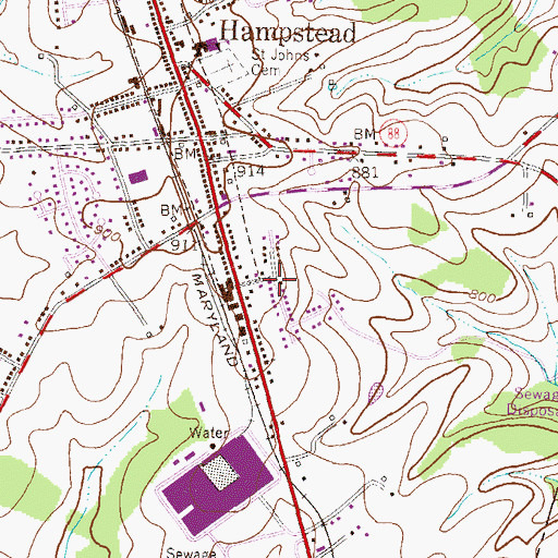 Topographic Map of Hampstead Valley, MD