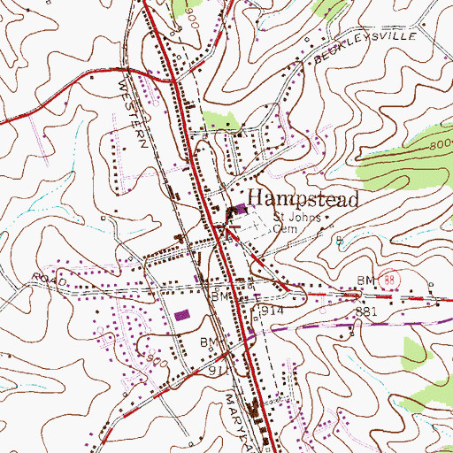 Topographic Map of Saint Johns United Methodist Church, MD