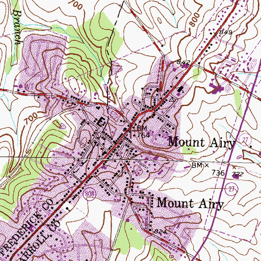 Topographic Map of Mount Airy Historic District, MD