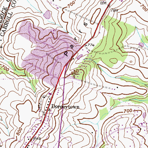 Topographic Map of Ridgewood Estates, MD