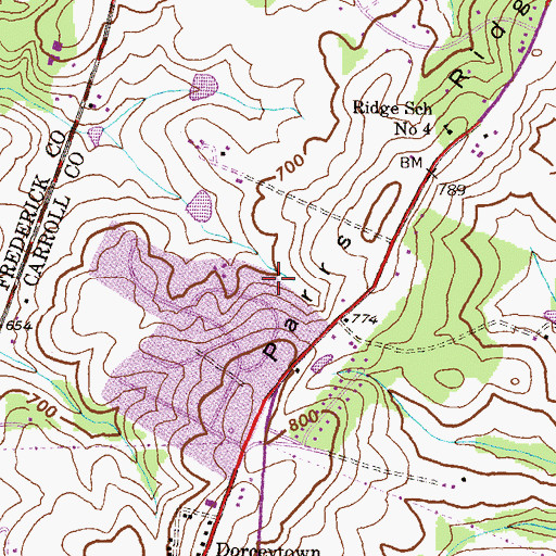 Topographic Map of Windsong Farms, MD
