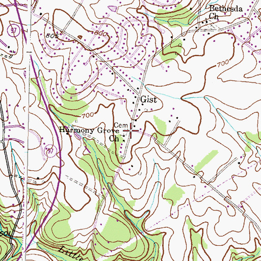 Topographic Map of Harmony Grove Cemetery, MD
