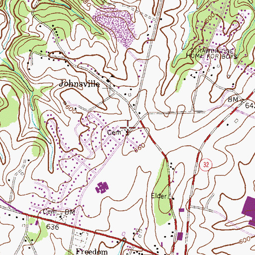 Topographic Map of Johnsville Cemetery, MD