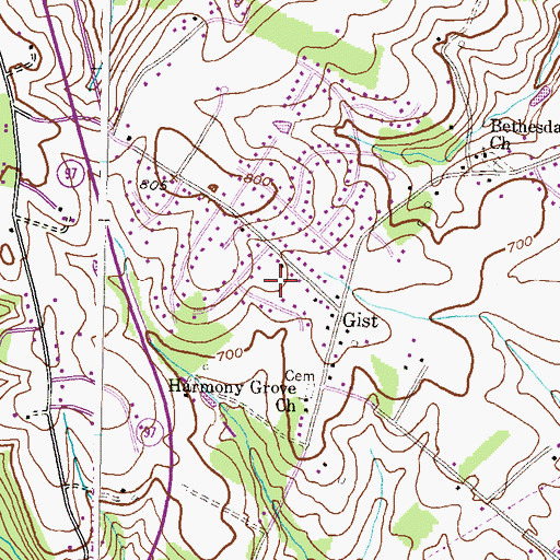 Topographic Map of Sunset Hill, MD