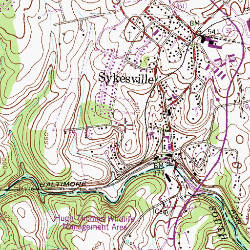Topographic Map of Carroll Fields, MD