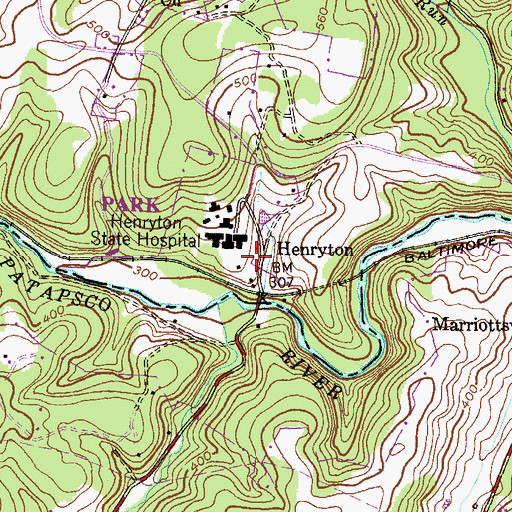 Topographic Map of Henryton Post Office, MD