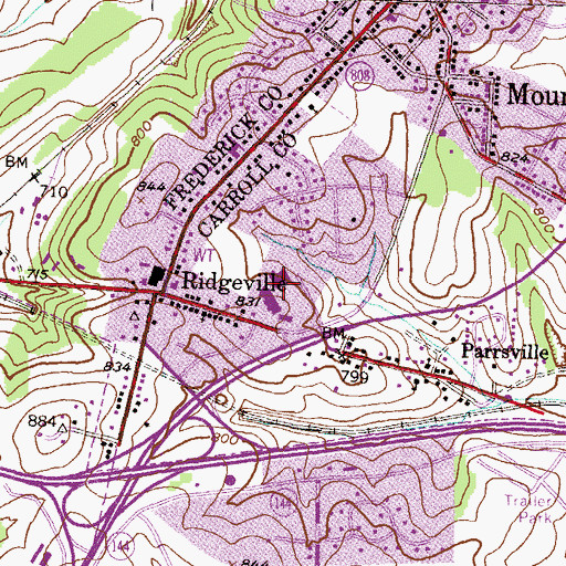 Topographic Map of Mount Airy Shopping Center, MD