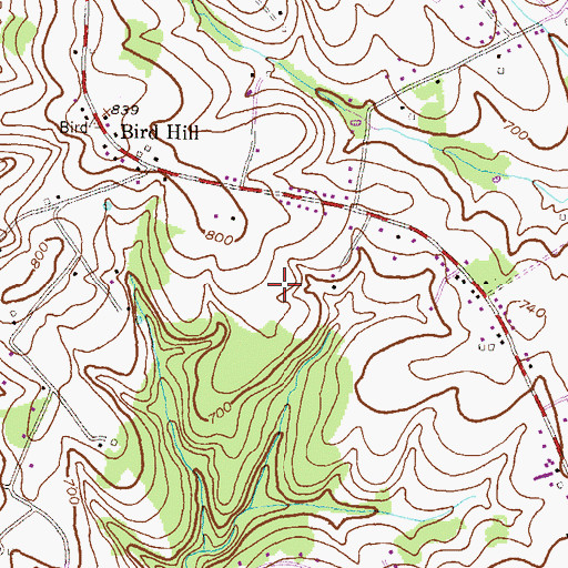 Topographic Map of Peach Mill Estates, MD