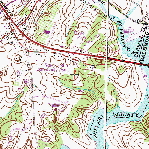 Topographic Map of Roaring Run Community Park, MD
