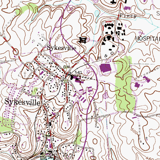 Topographic Map of Sykesville Middle School, MD