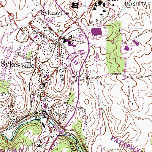 Topographic Map of Sykesville Post Office, MD