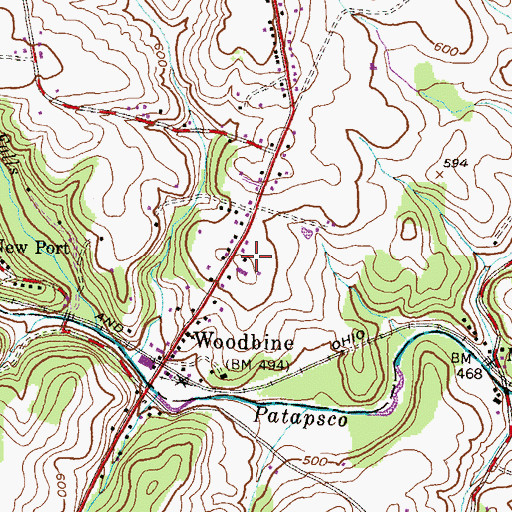 Topographic Map of Woodbine Post Office, MD