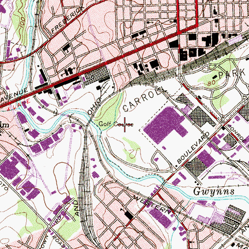 Topographic Map of Carroll Park Municipal Golf Course, MD